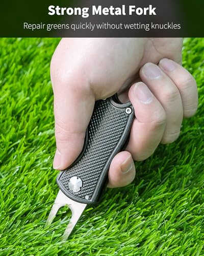 Foldable Golf Divot Repair Tool with Magnetic Ball Marker - Black