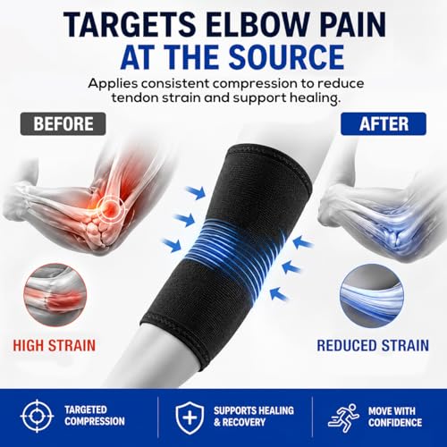SB SOX Elbow Brace Compression Sleeve for Men & Women - Black, Medium