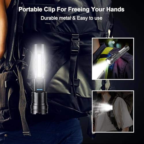 Rechargeable Flashlights High Lumens 2 Packs, 980,000L Super Bright Zoomable Tactical Flash Light with 7 Modes, Battery Powered, Cob Side Light, USB C, LED Handheld Flashlight for Emergency