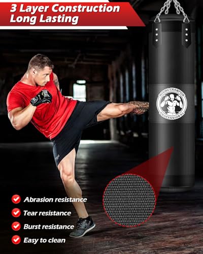 YORWHIN 4ft Unfilled Punching Bag with Chain Ceiling Hook, Hand Wraps & Accessories