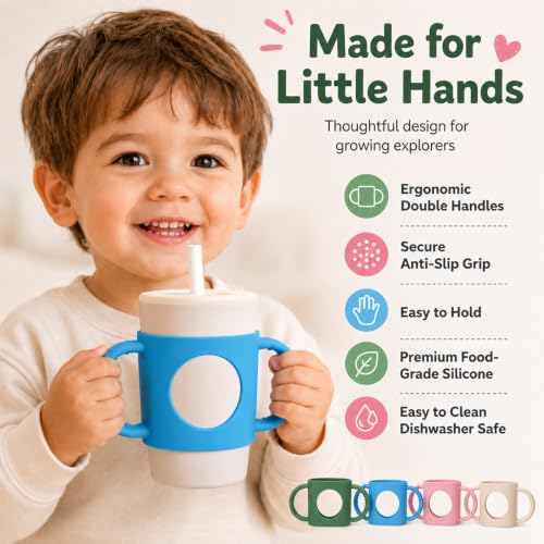 Silicone Cup Grip for Kids - Dual Handle for Owala & Stanley Tumblers (2pcs Blue)