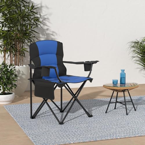 X-Large Blue Oversized Camping Chair with Armrests, Padded Support, Cup Holder & Carry Bag