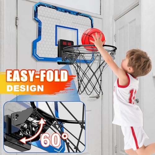 Antaha Indoor Basketball Hoop with Electronic Scoreboard – Over-the-Door Mini Set (4 Modes, 3 Balls, Pump)
