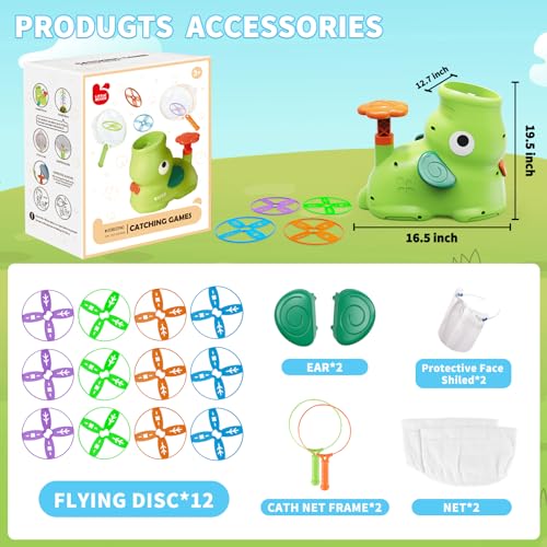 Kids Outdoor Flying Disc Launcher Toy - Elephant Design, Blue Green
