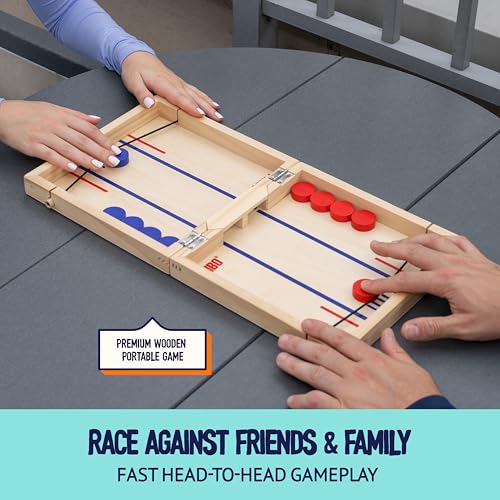 PINBO Sling Puck Game - 18-Inch Foldable Wooden Board, 2-Player Tabletop