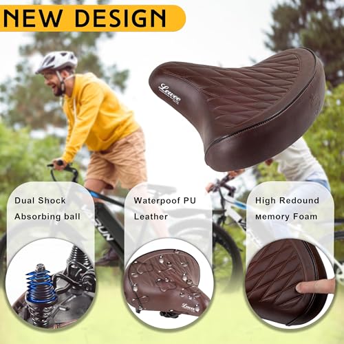 LEWEE Brown Beach Cruiser Bike Seat, Wide Comfortable Vintage Saddle - Extra Plush