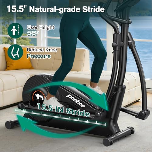Elliptical Machine with 16-Level Resistance & Quiet Drive - 15.5IN Stride Black