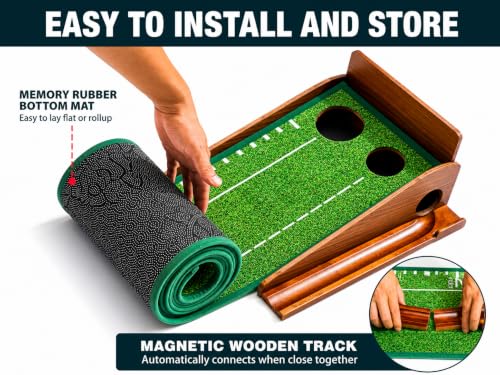 Indoor Golf Putting Mat with Automatic Ball Return - 9.8 FT