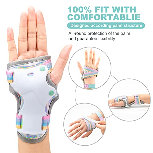 Rainbow Unicorn Protective Gear Set - Knee Pads, Elbow Pads, Wrist Guards - Medium