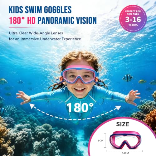 Kids Anti-Fog Swim Goggles 2-Pack for Girls & Boys, Hot Pink & Blue, Age 3-16