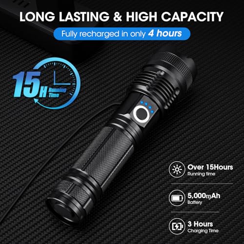Rechargeable 99,000 High Lumens Flashlight - 2Pack Bright LED Flash Light with 5 Modes, Powerful Waterproof Handheld Lintera for Camping Home (L-2P)