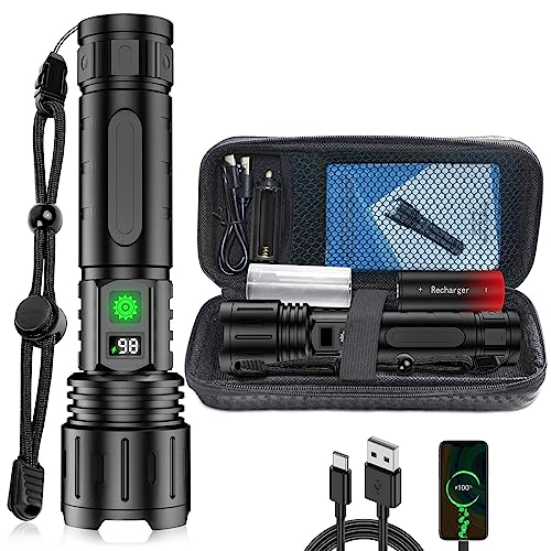 Banral LED Flashlights High Lumens Rechargeable, 5000mAh Super Bright Powerful Flashlight, Type-C, 5 Modes, Zoomable, IPX5 Waterproof High Powered Tactical Flash Light for Emergency Camping Hiking