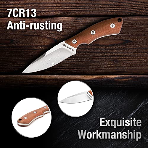 DURATECH 6-Inch Fixed Blade Neck Knife Full Tang, Wood Handle with