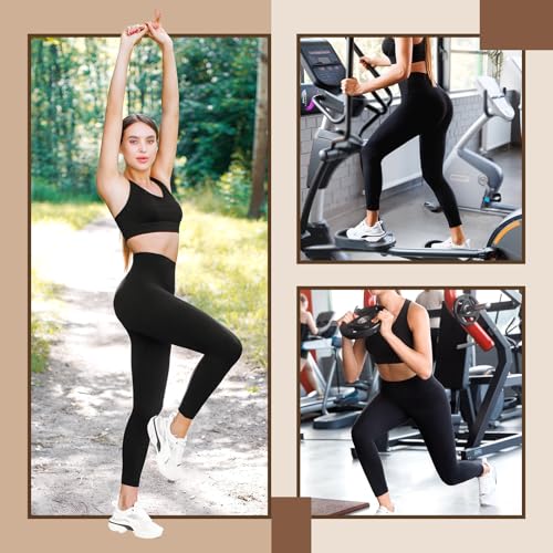 High Waisted Leggings for Women - Full Length, Large-X-Large, Coffee Brown