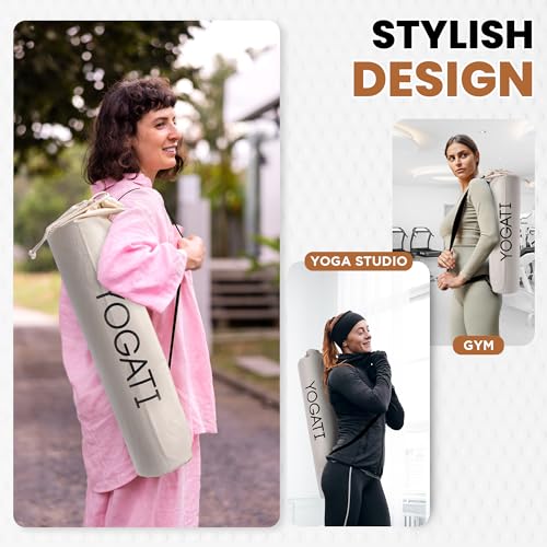 Durable Cotton Yoga Mat Bag with Adjustable Strap - Beige