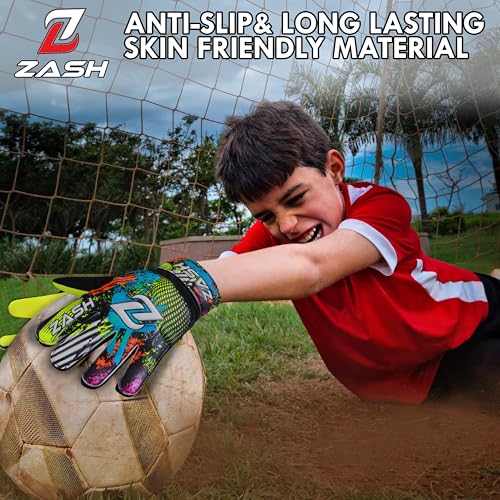 ZASH Kids Soccer Goalkeeper Gloves Fluorescent Yellow Size 5 with Double Wrist Protection
