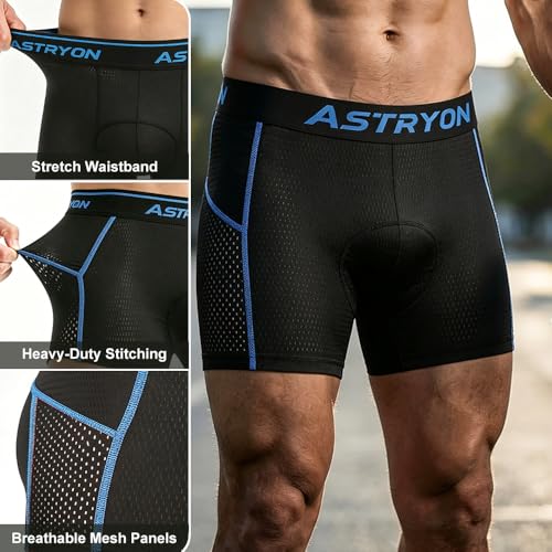 ASTRYON Men’s 5D Gel Padded Cycling Shorts - Large Black MTB Bike Shorts