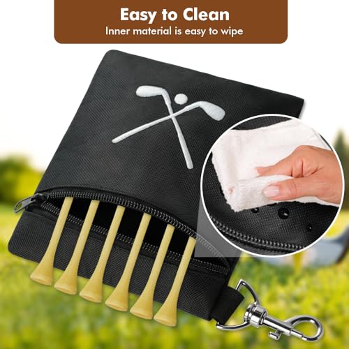 Waterproof Golf Tee Bag with Clip - Portable Storage Pouch - Black