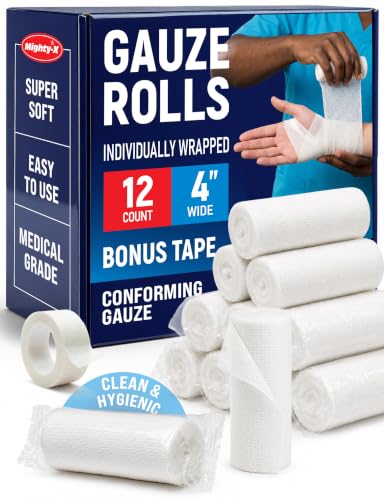 Medical Gauze Rolls - 12 Pack, 4" x 4.1yd, Soft & Breathable