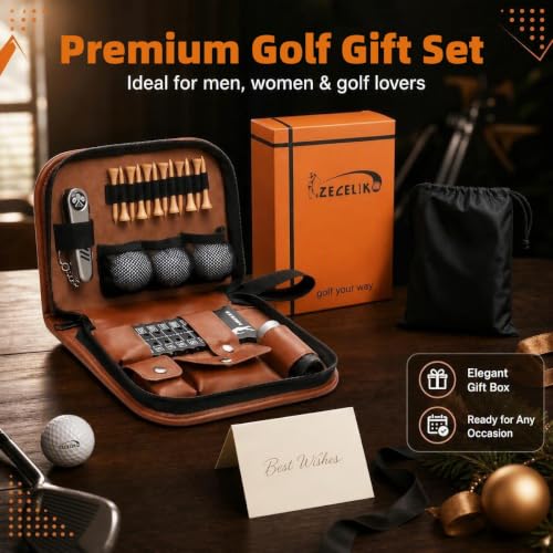 Golf Accessory Gift Set for Men and Women with Leather Case
