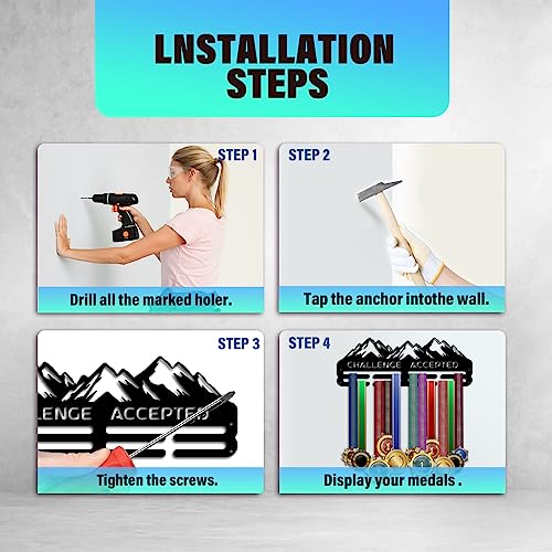 Challenge Accepted Marathon Medal Hanger Display Rack Wall Mount for Over 50 Medals