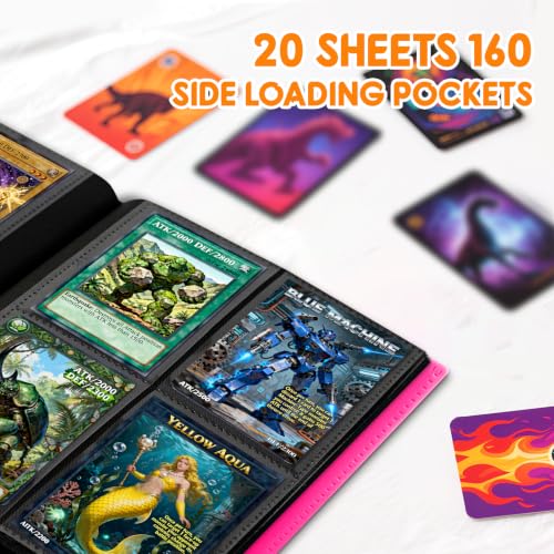 Trading Card Binder - 4 Pockets Card Album for 160 Cards - Rose Red