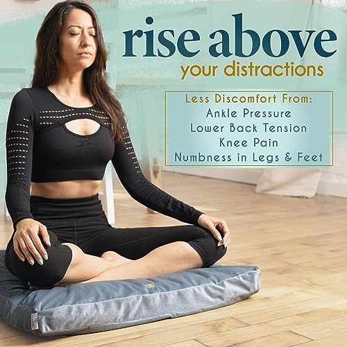Meditation Cushion - Velvet Floor Pillow with Buckwheat Fill - Grey
