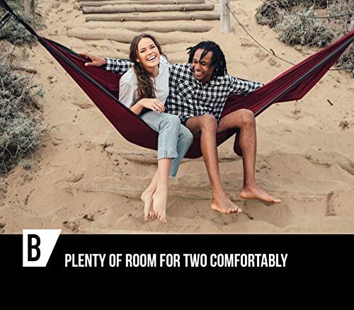 Bear Butt Double Camping Hammock - Maroon & Charcoal Portable 2-Person Hammock for Backpacking & Outdoor Travel