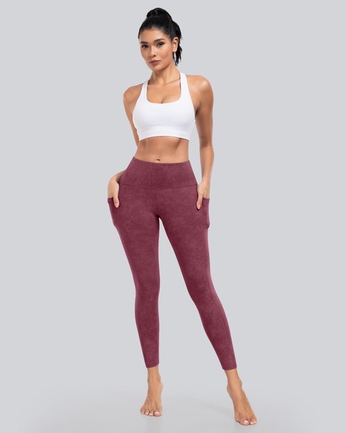 CHRLEISURE Leggings with Pockets for Women, High Waisted Tummy Control Workout Yoga Pants(5 Packs, MS-BlackGrayNavyWine, M)