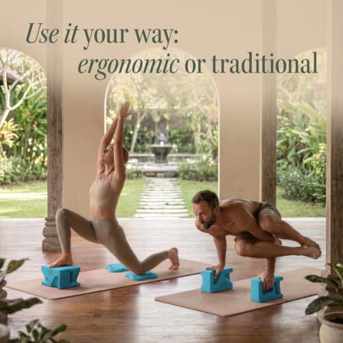 Ergonomic Yoga Block Set - 2 Foam Blocks, 2 Knee Pads & Strap