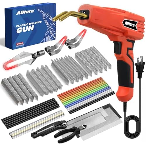 Allturn Plastic Welder, 2 in 1 Plastic Welding Kit, Hot Staples Weld Gun, Car Bumper Repair Kit for Most Plastics, Patent Number D970324(Red)