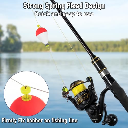 Weighted Fishing Bobbers - 5 Pack Snap-on Spring Floats - Green/Fluorescent Yellow, 1.6in