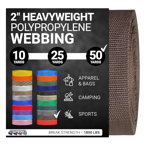Strapworks Heavyweight Polypropylene Webbing - 2 Inch x 50 Yards, Brown, Outdoor Use