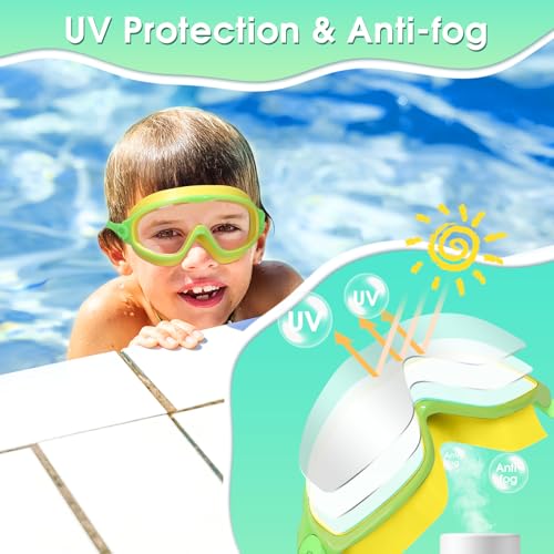 Kids Swimming Goggles Anti-Fog Toddler & Kids 3-15 Pink & Yellow Green 2 Pack