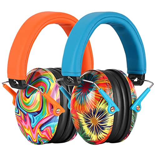 PROHEAR 032 2 Pack Kids Ear Protection, NRR 25dB, Adjustable Headband Safety Earmuffs for Sports Events, Concerts, Airports - Orange & Blue