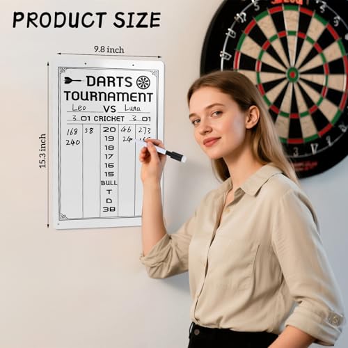 Dry Erase Dart Scoreboard for Cricket & 01 Games - 15.3 x 9.8 Inches