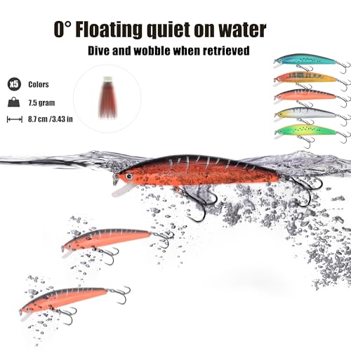 EXAURAFELIS 43-Piece Fishing Lures Kit Assorted Hard Baits for Freshwater & Saltwater