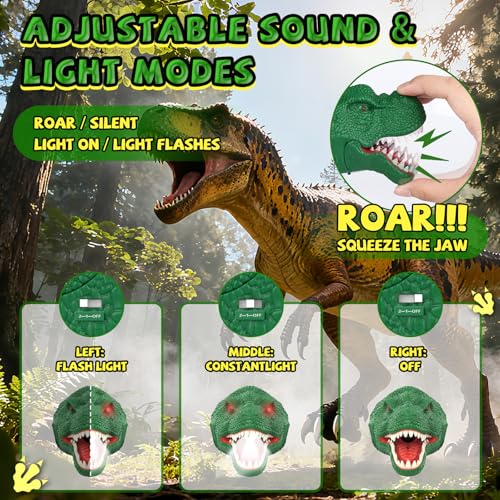 Dinosaur Headlamp for Kids - LED Flashlight with Roar & Silent Mode - Green