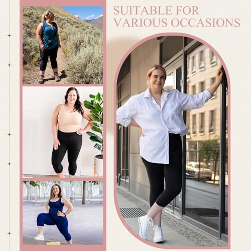 FULLSOFT Plus Size Capri Leggings with Pockets for Women 3X-Large Black Grey Navy Blue