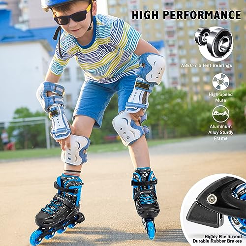 Kuxuan Adjustable Kids & Youth Inline Skates with Light Up Wheels - Blue, Large
