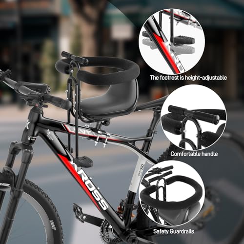 Ousexi Foldable Front-Mounted Kids Bike Seat - Black3 for City & Hybrid Bikes