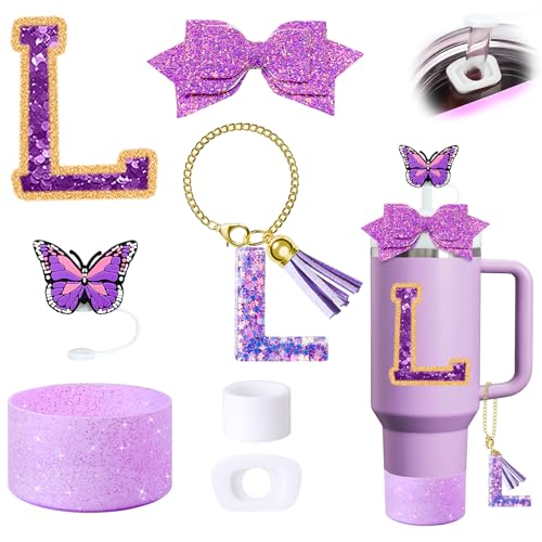 7-Piece Stanley Cup Accessories Set - Letter L, Silicone Straw Covers & Charms