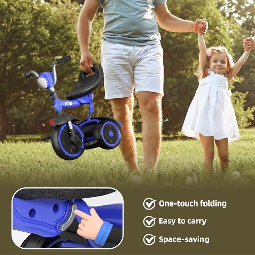 XJD Foldable Toddler Tricycle Bicycle for 1-5 Years Blue, Adjustable Seat
