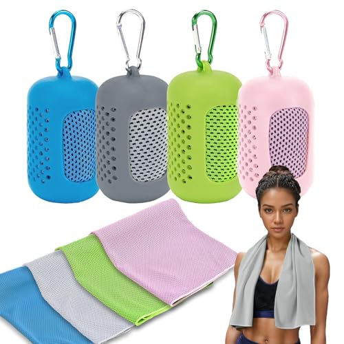 Aenfaiy 4-Pack Cooling Towels 40x12 in – Silicone Case, Carabiner & 4 Colors