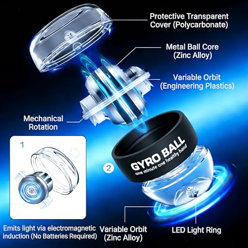 Wrist Gyro Ball Exerciser with LED Lights - Black