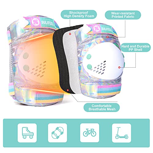 Rainbow Unicorn Protective Gear Set - Knee Pads, Elbow Pads, Wrist Guards - Medium