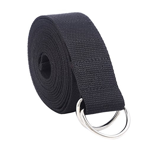 Yoga Strap for Fitness & Exercise - Durable 10ft Cotton - Black