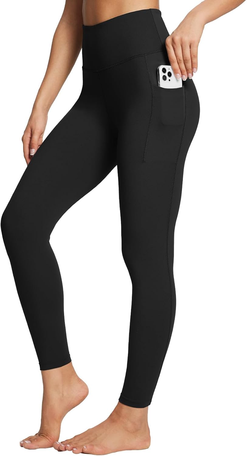 Baleaf Women's High Waisted Leggings - Ultra Soft Tummy Control with Pockets | Black 7/8 Athletic Yoga Pants
