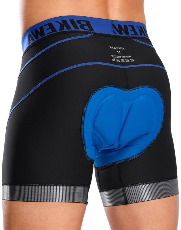 Men's Cycling Underwear with Anti-Slip Leg Grips & 4D Padding - Large Black/Blue