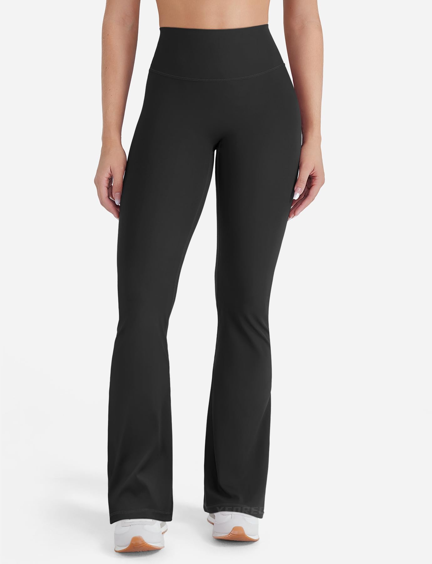 YEOREO SoftHue Mini Flare Leggings for Women 28.5"/30.5"/32.5" Scrunch Workout High Waisted No Front Seam Gym Yoga Pants Black